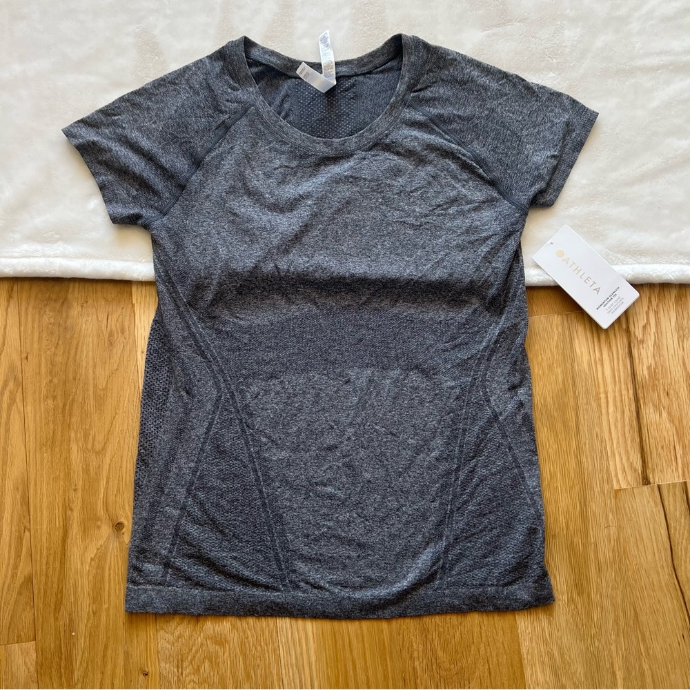 Athleta Momentum Seamless Short Sleeve Tee Shirt NWT Size L Heather Gray - Picture 3 of 7
